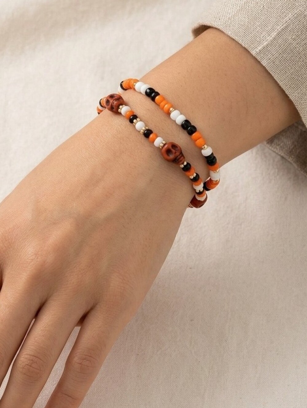 Handcrafted Halloween Themed Seed Bead Bracelet Set Of Two